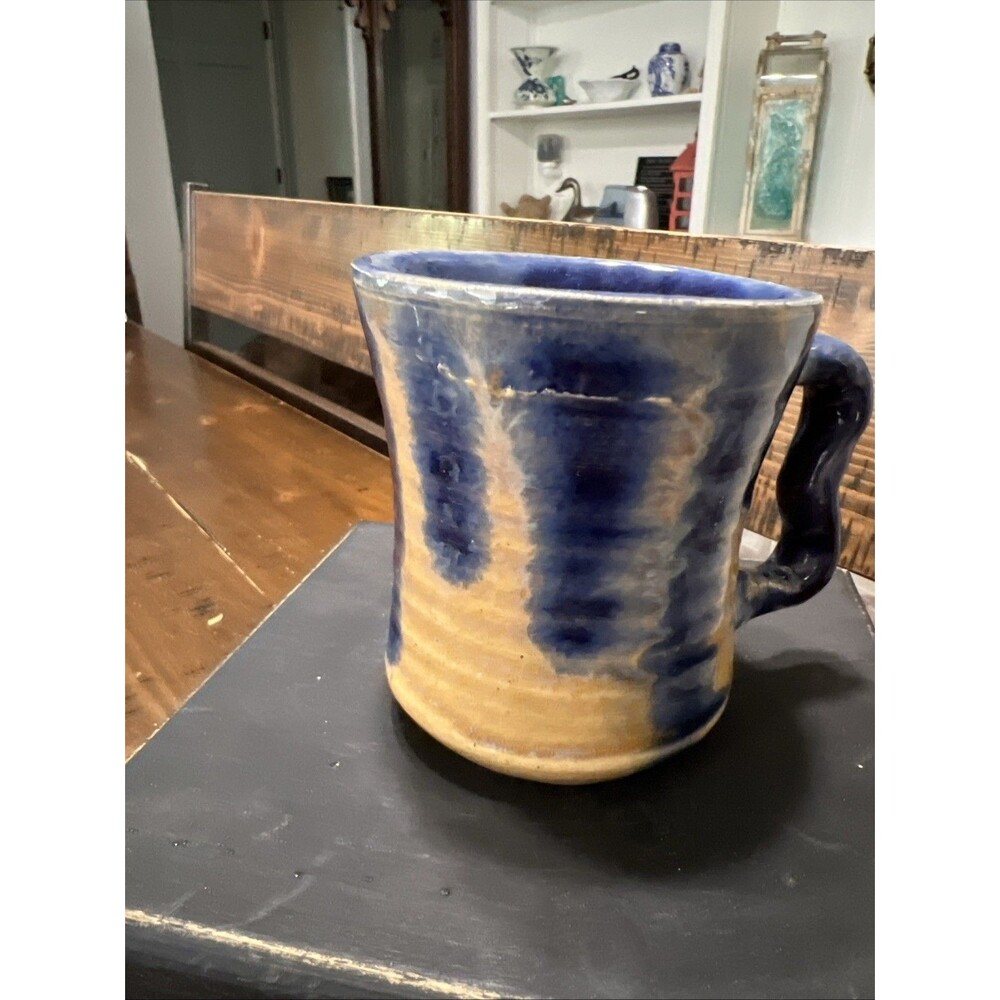 Handmade Studio Art Pottery Mug Blue Glaze , 8 Oz, Boho, Cottagecore, Cabin core